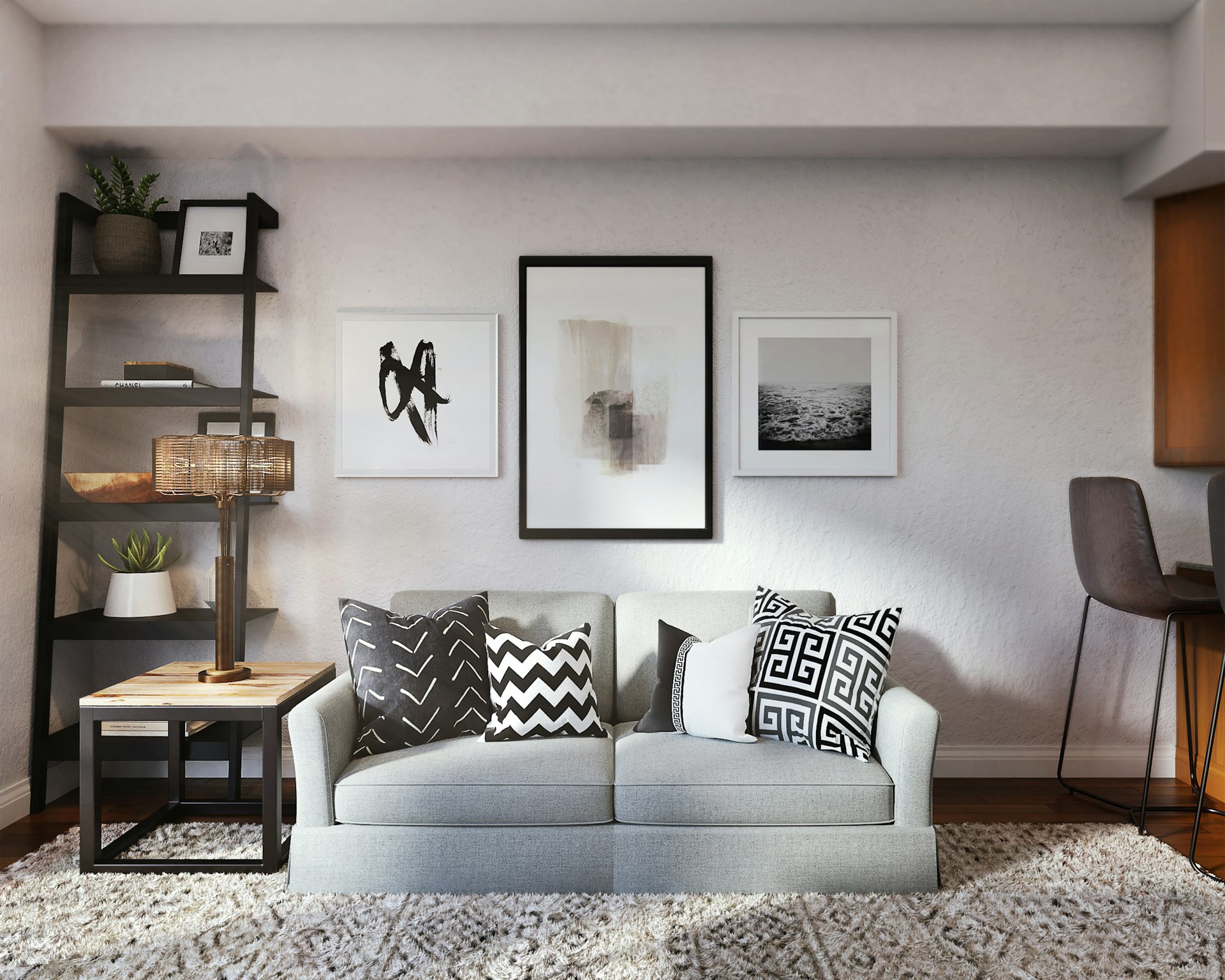 A bright, immaculately clean living space filled with natural light